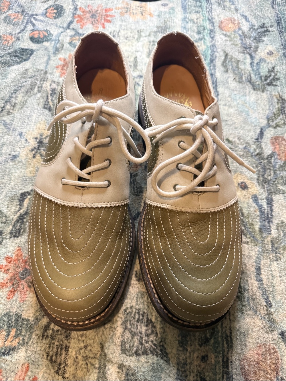 John Fluevog Vintage Men's Radio Derby - Two-Tone Olive and Green lace-up - 12